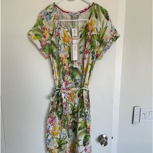 NWT Tommy Bahama Breezy Blooms Belted Midi Dress 100% Cotton